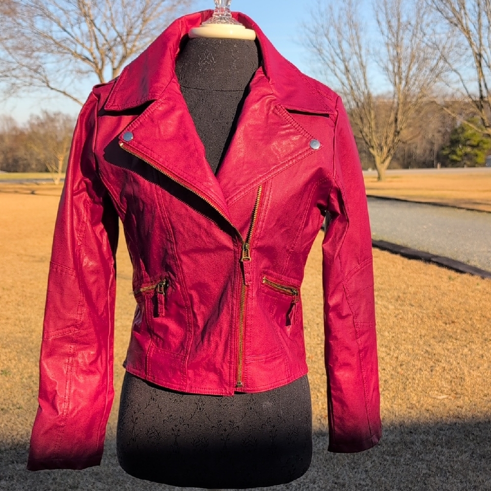 Zara Vibrant Red Faux Leather Jacket